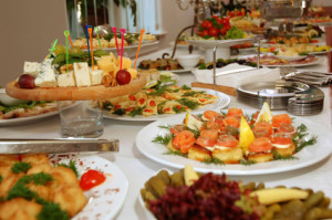 some appetizing food at banquet table