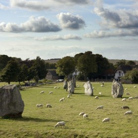 Stonehenge under an amazing blue skie.