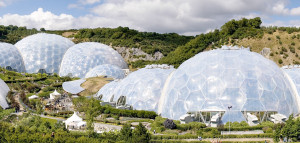 Panoramic view of the geodesic dome structures of Eden Project
