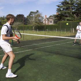 Tennis rackets and balls.