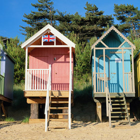 Pink and blue Beach-Huts.