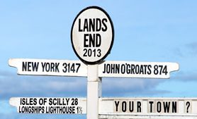 Signpost at Land`s End Cornwall.