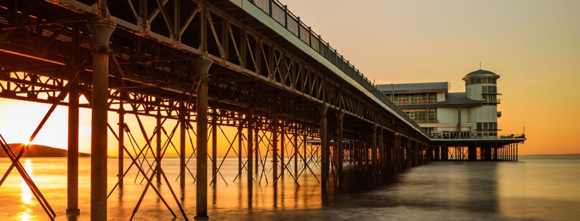 Weston-super-Mare pier at sunset.