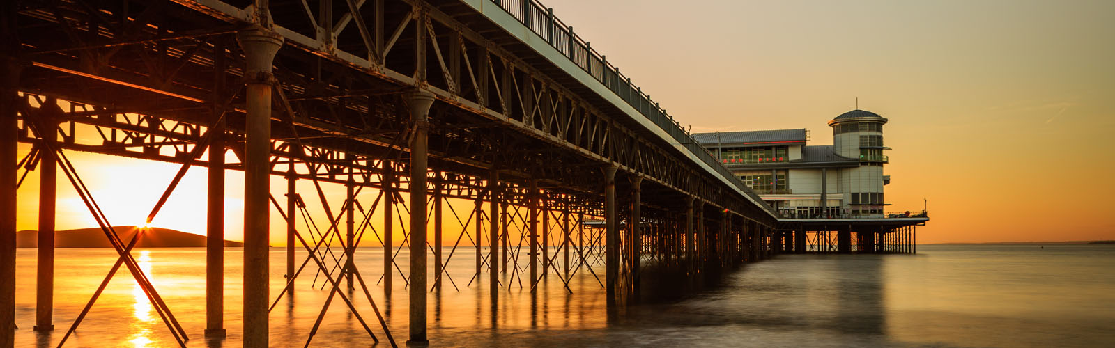 Weston-super-Mare pier at sunset.