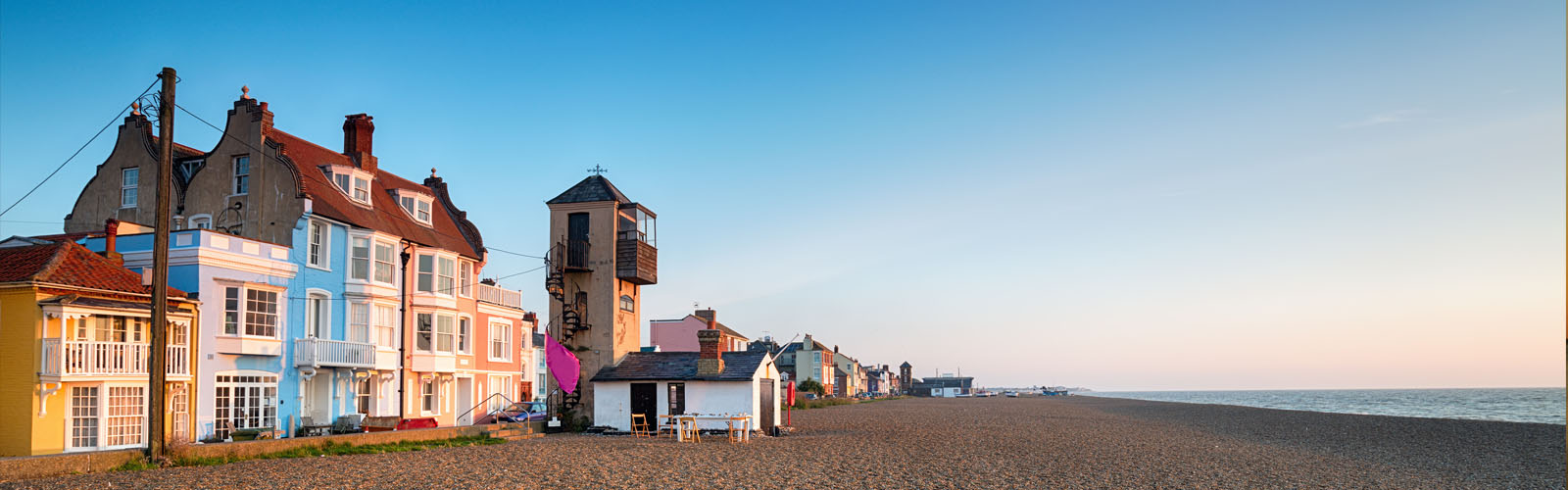 The seafront and beach in Aldeburgh on the Suffolk coast.