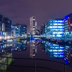 Leeds city center at night.