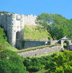 Carisbrooke castle on a sunny day.