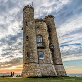 Broadway Tower at sunset.