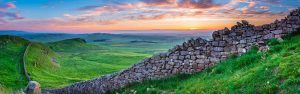 Hadrian's Wall at Sunset, a World Heritage Site in the beautiful Northumberland National Park.