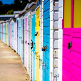 Beach Hut doors on Lyme Regis Beach Dorset.