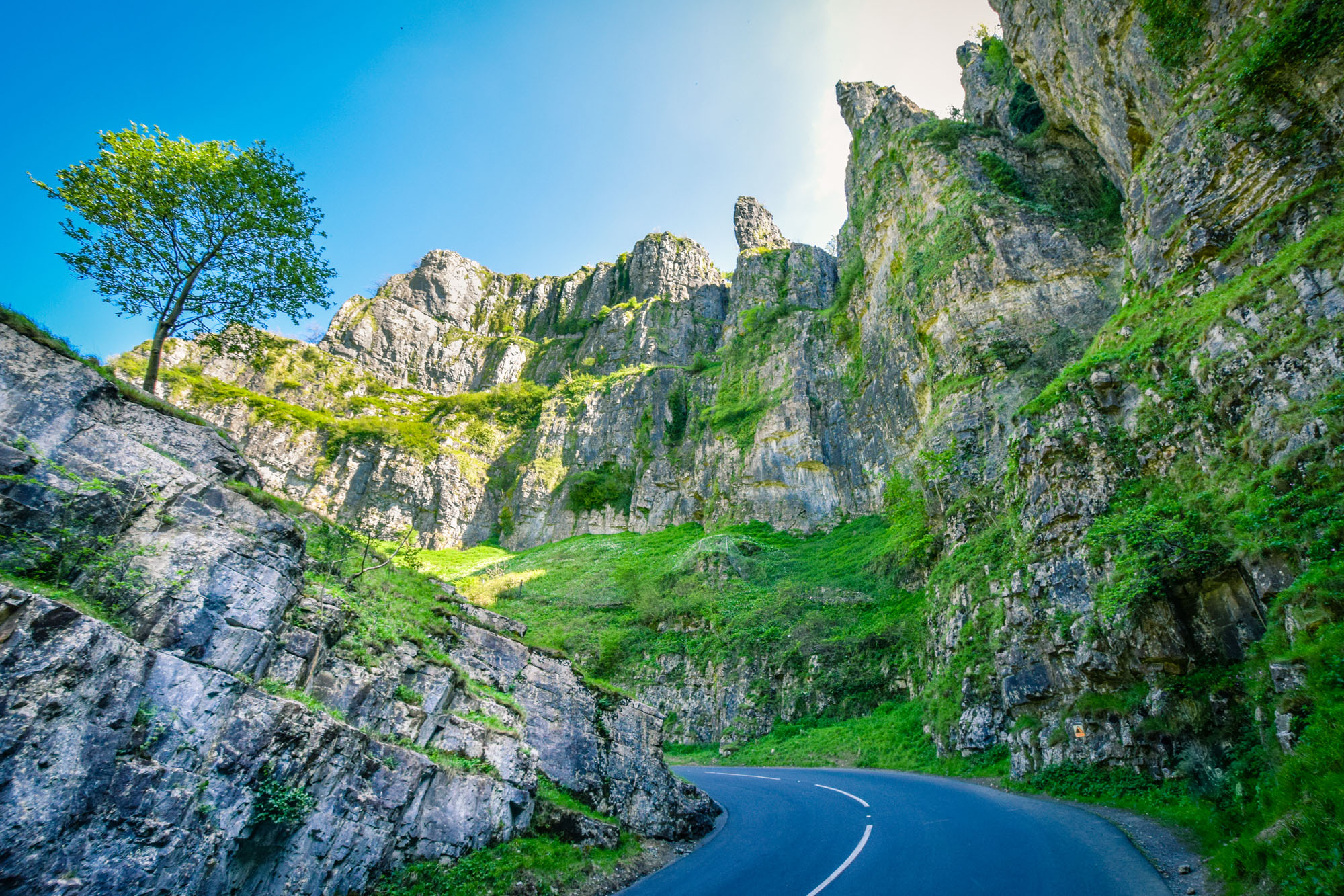 Road going up Cheddar Gorge.