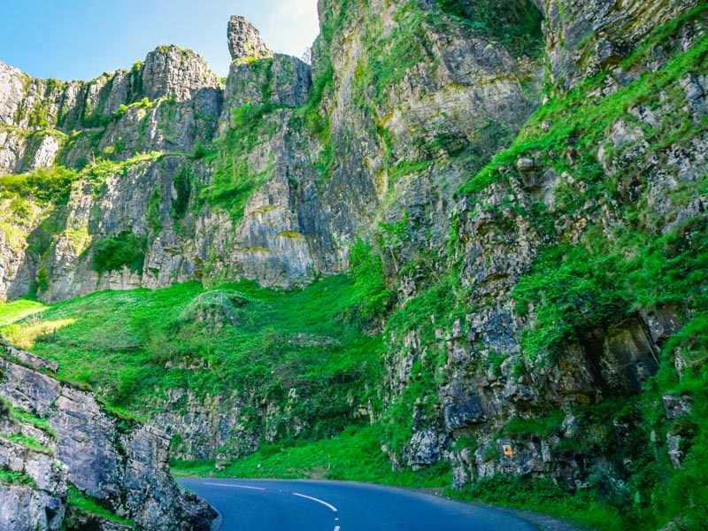 Road going up Cheddar Gorge.