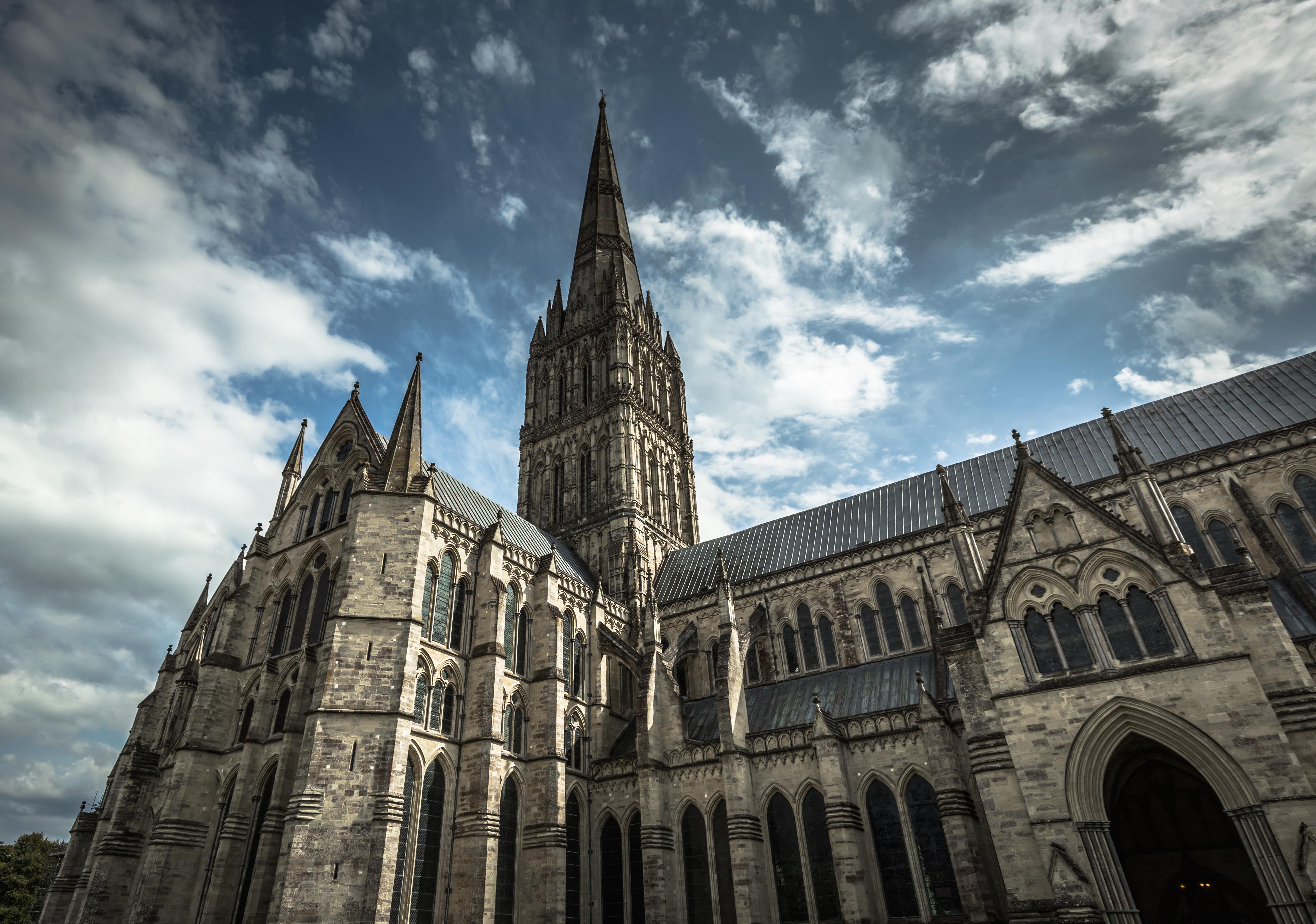 Looking up at Salisbury Cathedral.