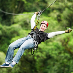 A man on a zip wire!
