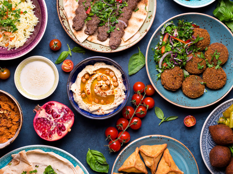 Middle eastern or arabic dishes and assorted meze,