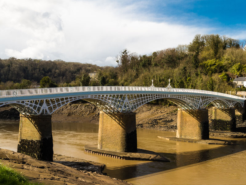 Old road bridge over River Wye connecting Chepstow, Wales and Tutshill.