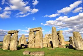 Stonehenge under an amazing blue skie.