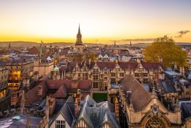 Oxford City viewed from the tower of St. Mary church, Oxfordshire.