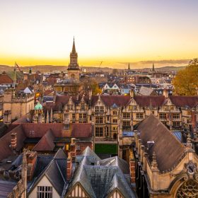 Oxford City viewed from the tower of St. Mary church, Oxfordshire.