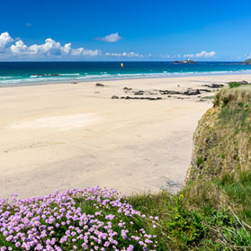 The beautiful golden sandy beach in Cornwall.