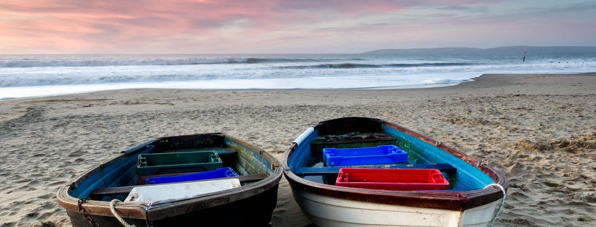 Fishing boats on the beach in Dorset.