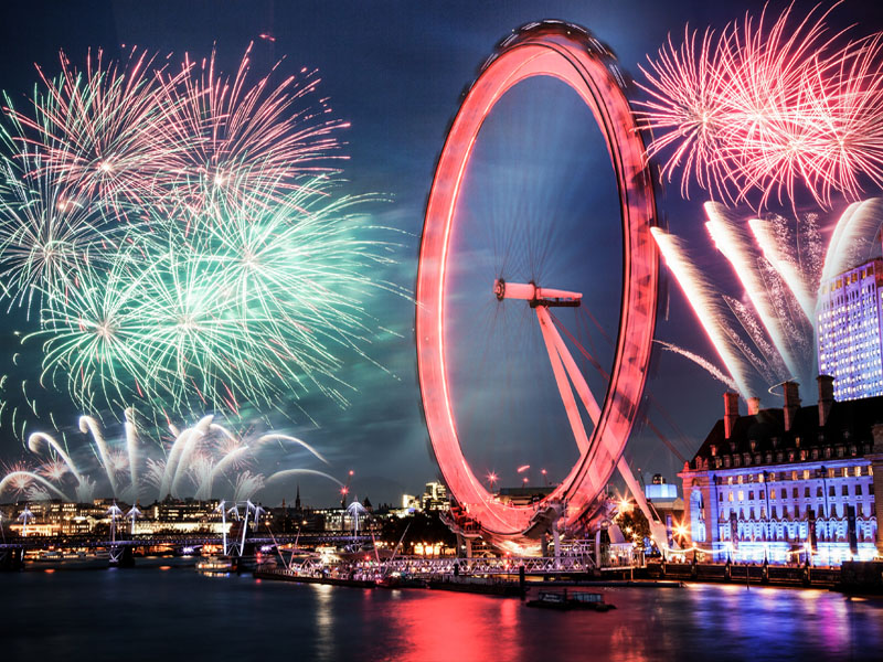 fireworks on new year in London.