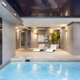 Indoor pool and living spaces